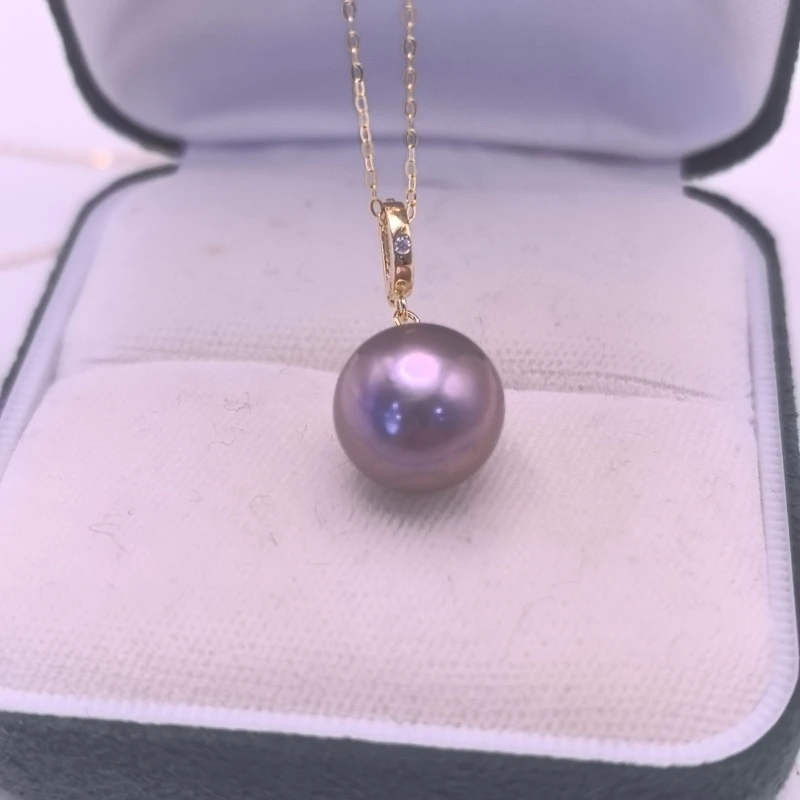 【士玲推荐】淡水爱迪生紫色12-13mm近正圆大龙珠万能扣吊坠S925银