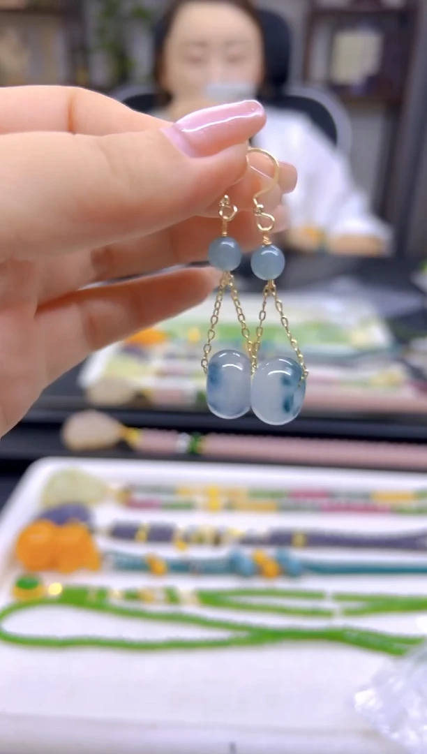 翡翠14K金镶嵌耳饰DIY款E764