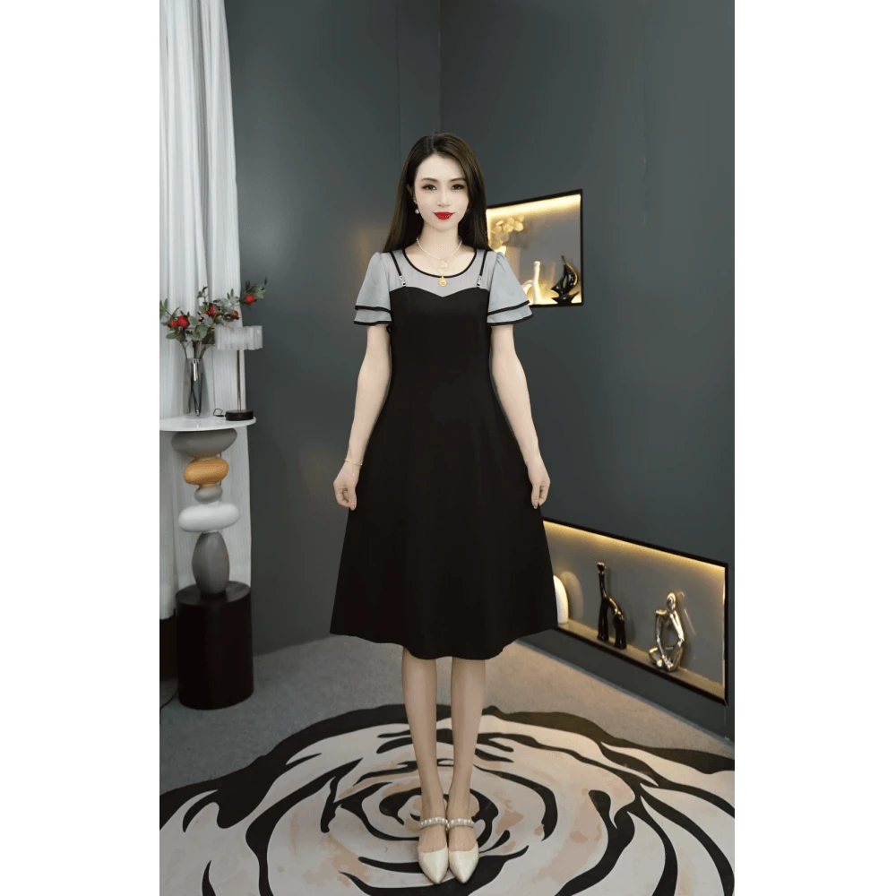 A981厌世法式裙子遮肚子夏季连衣裙2025新款爆款赫本风收腰连衣裙