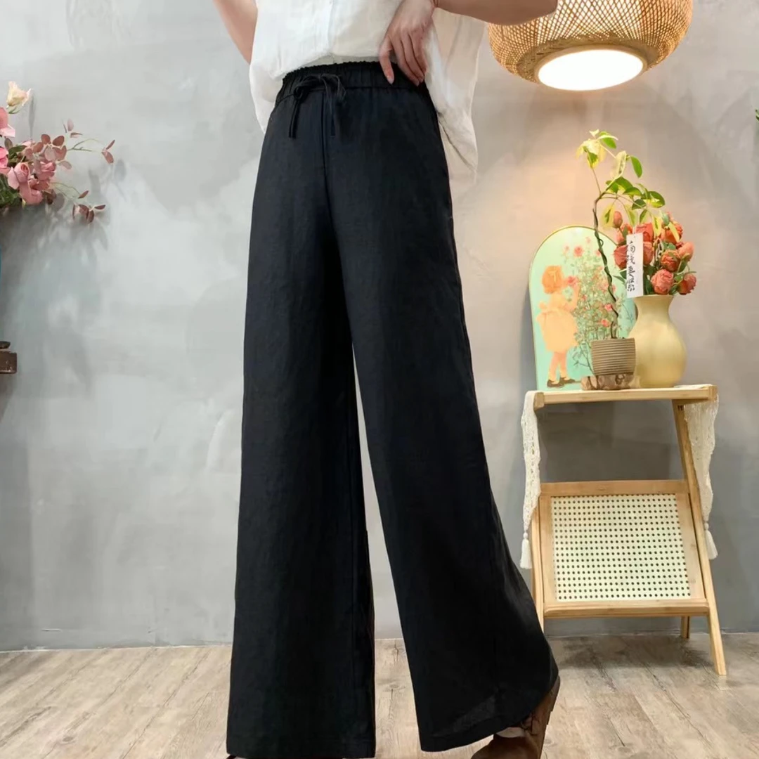 2025最新款纯亚麻裤腿裤子100麻82529百搭休闲宽松高腰显瘦