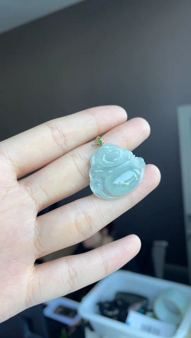 吊坠(不含链)18K金镶嵌翡翠天然缅甸A货翡翠