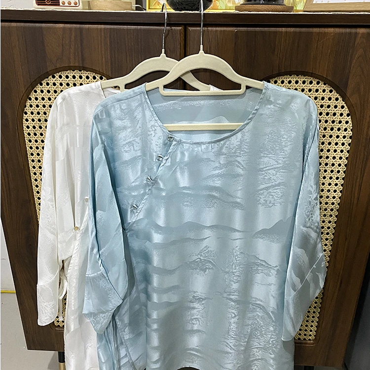 君子纤真丝女装桑蚕丝衬衫25姆米新中式圆领上衣高级感浅山隐语夏