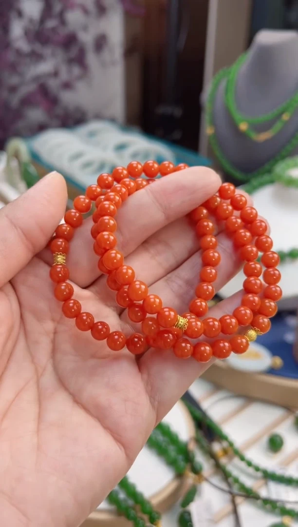 【闪购商品】南红玛瑙项链18K金镶嵌6mm