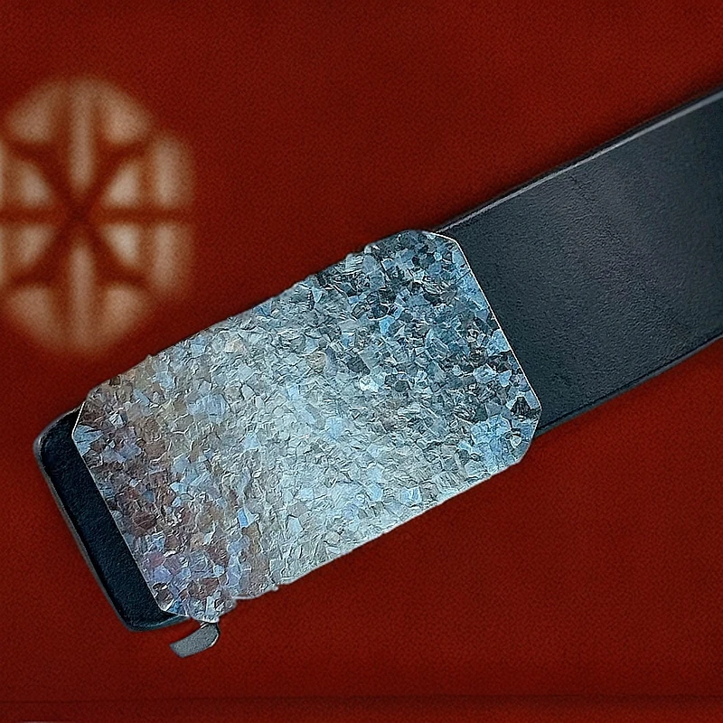 纯钛  冰花 内穿无牙自动扣 纯手工商务腰带男士真牛皮皮带轻奢