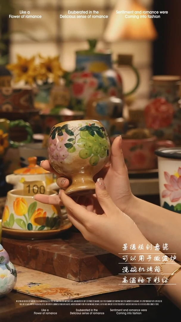 陶瓷景德镇高温手绘釉下彩设计师款式