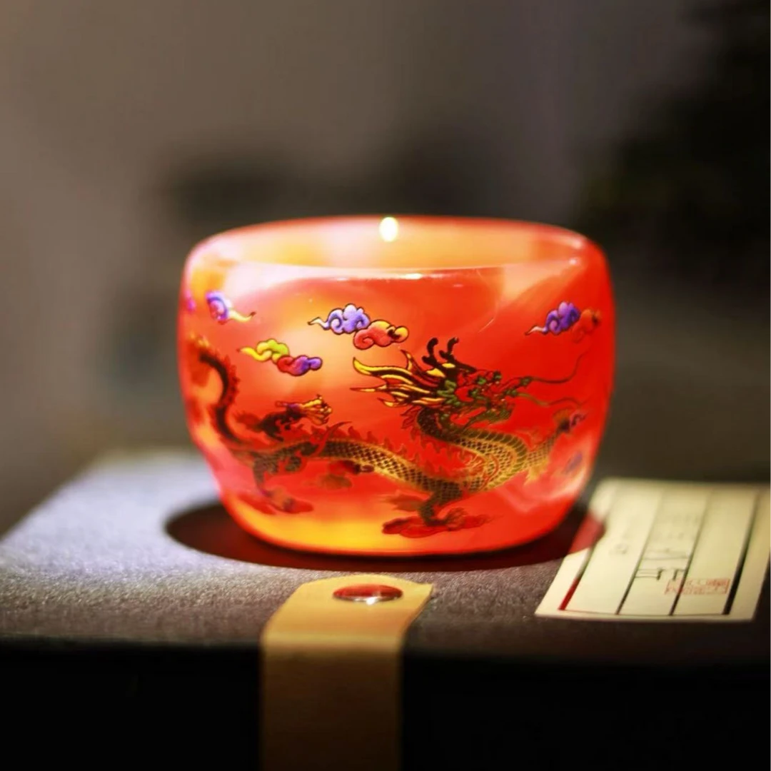 红琉璃龙凤呈祥主人杯手工茶器