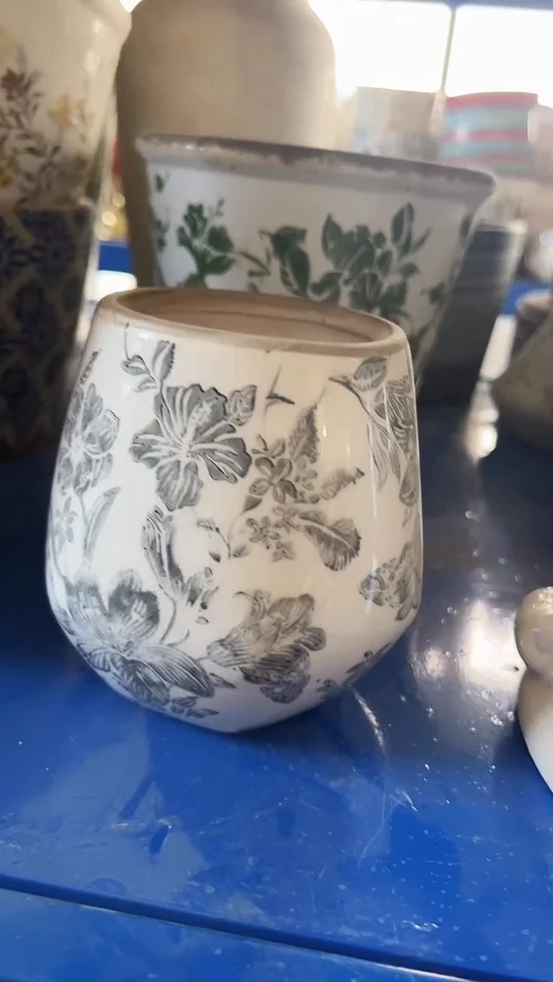 【闪购商品】陶瓷有孔花盆高11.5cm内口7.3cm