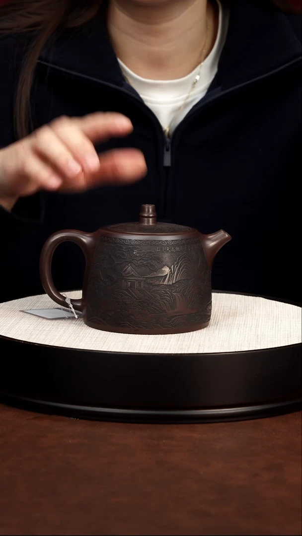 茶壶紫砂 莲花汉铎石红 钱兴芳