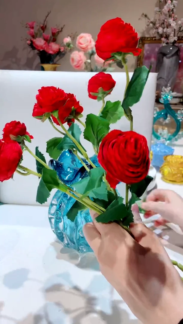 【闪购商品】琉璃手工艺品红色露莲花3只