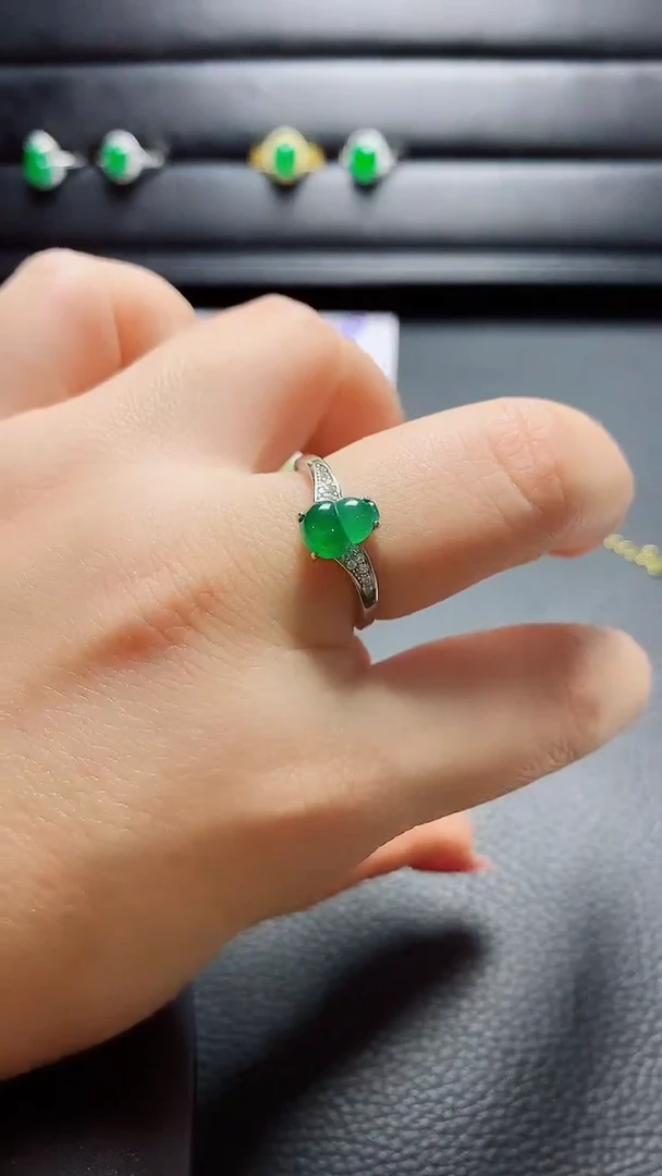 银S925镶嵌戒指翡翠天然翡翠A货s925银镶