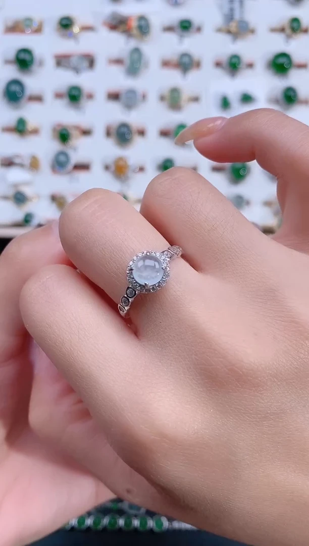 翡翠戒指银S925镶嵌天然翡翠