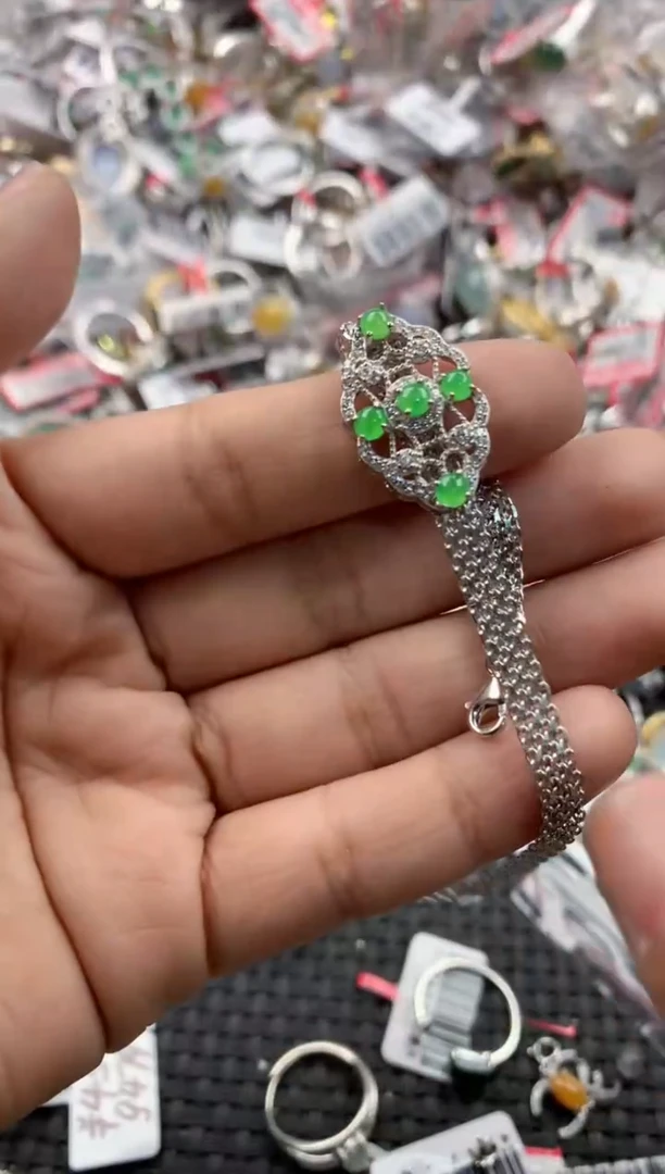 银S925镶嵌戒指翡翠12             5