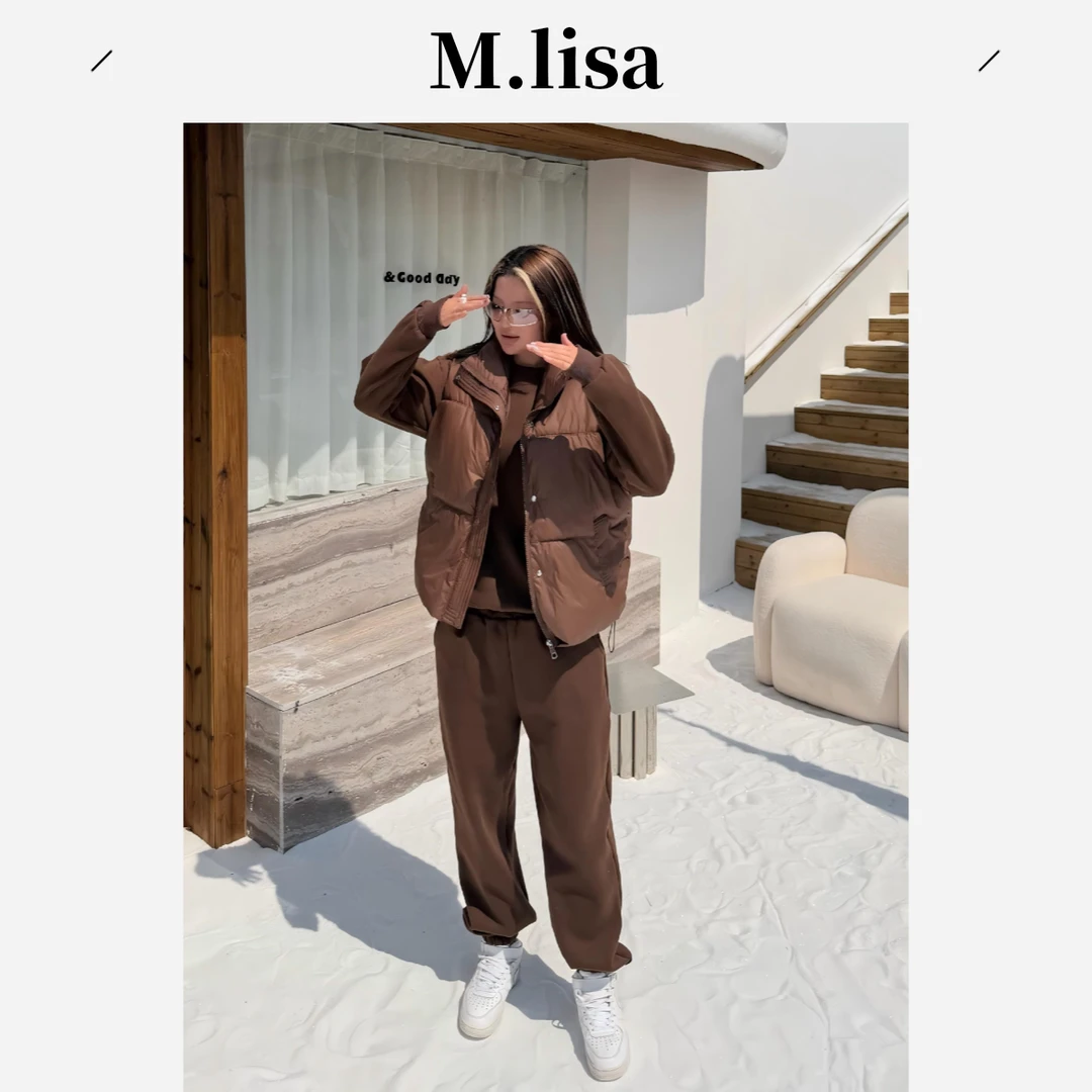 05M.lisa 冬季款休闲百搭日常加绒加厚三件套 卫衣+卫裤+马甲