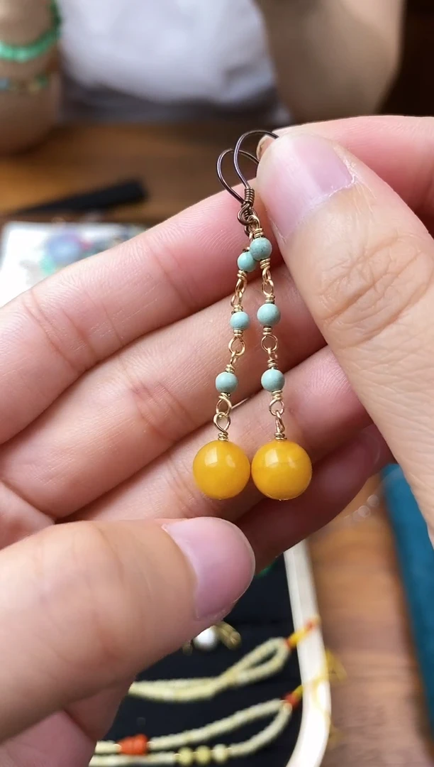 琥珀未镶嵌耳饰蜜蜡耳钉