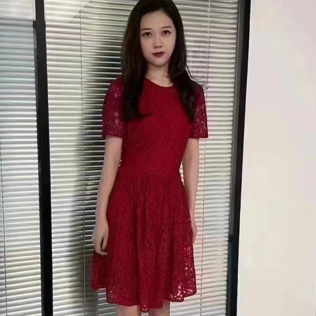 未使用 DIOR/迪奥 迪奥蕾丝连衣裙 红色/34
