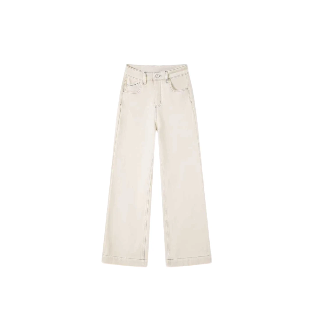 四面弹-米白-直筒微阔版型 牛仔裤8098