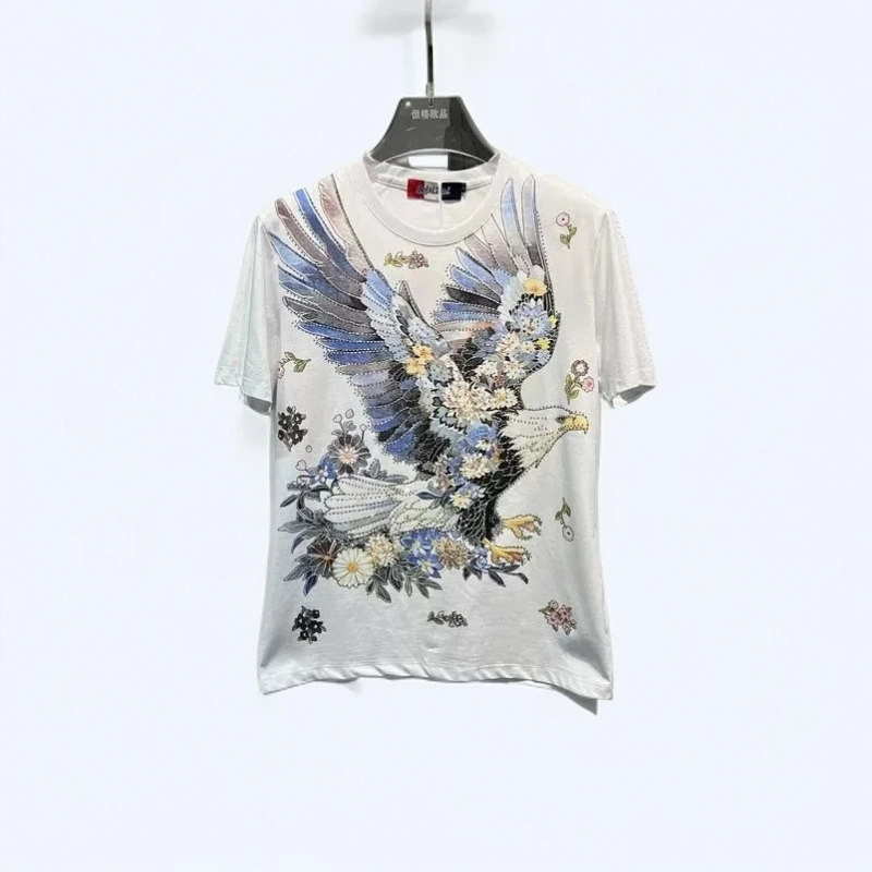 埃卢涅芬ECLONIAFON短袖T恤男士2025夏季新款老鹰烫钻半袖