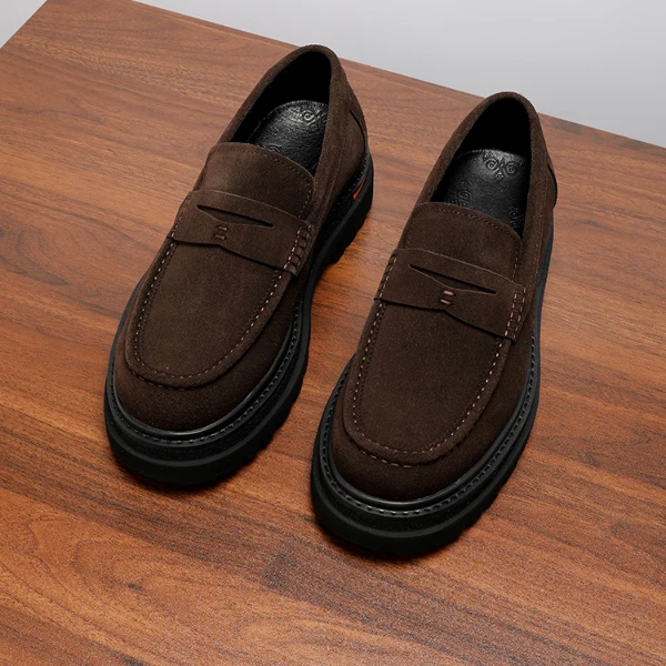 2025新款翻毛皮乐福鞋男款真皮商务休闲厚底百搭一脚蹬男鞋子冬季