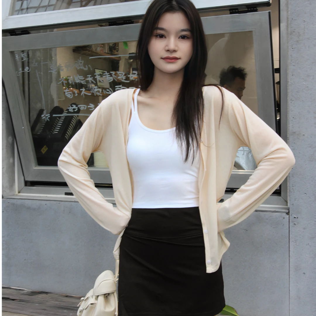 韵殿2025夏季防晒开衫显瘦春夏宽松外搭早秋长袖针织衫短款