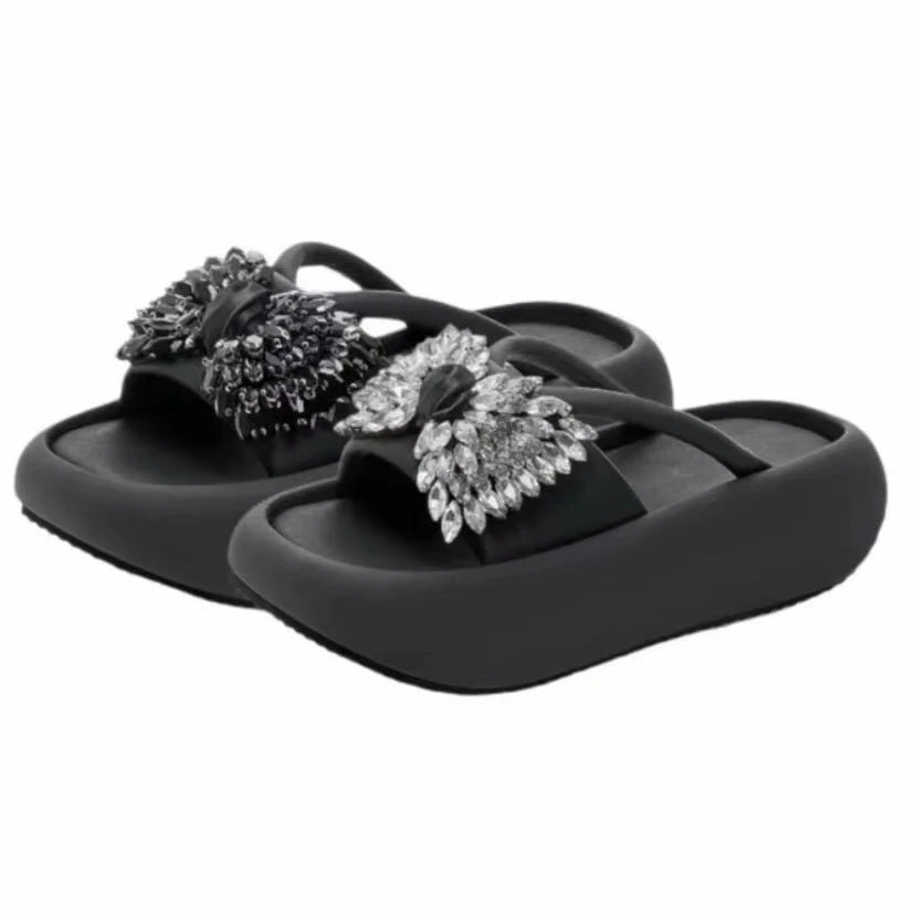 2025新款厚底一字拖增高防滑拖鞋外穿时尚百搭蝴蝶结凉拖鞋