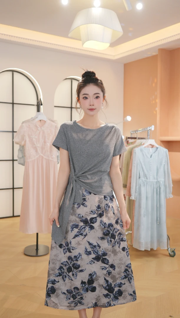 Z8288夏装女士高端时尚两件套洋气百搭宽松T恤半身裙套装女