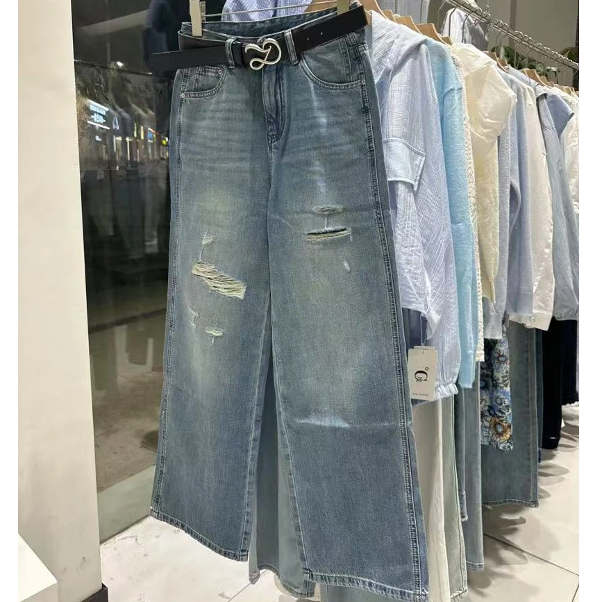 1988 STUDIO•夏季薄料破洞牛仔阔腿裤04075316