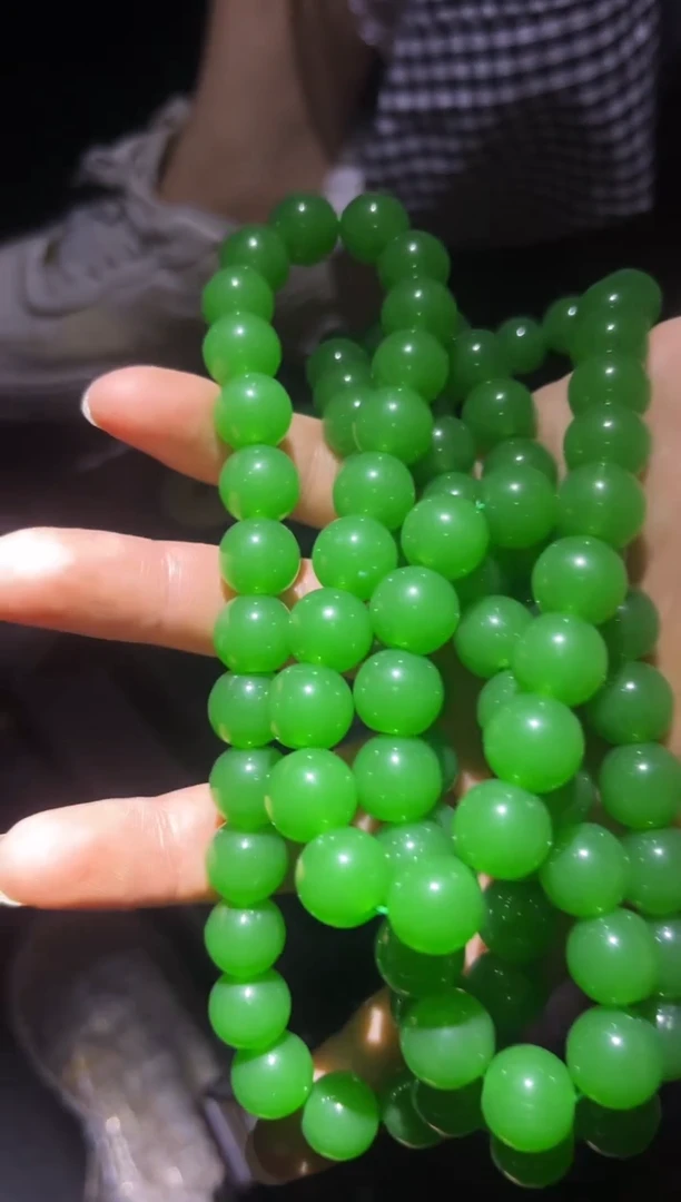 和田玉未镶嵌颈饰和田玉长串108颗 绿 吊坠项链一件