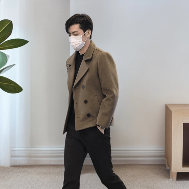 诺顿雷斯秋冬装男士毛呢风衣潮流韩版修身双排扣帅气保暖呢子大衣