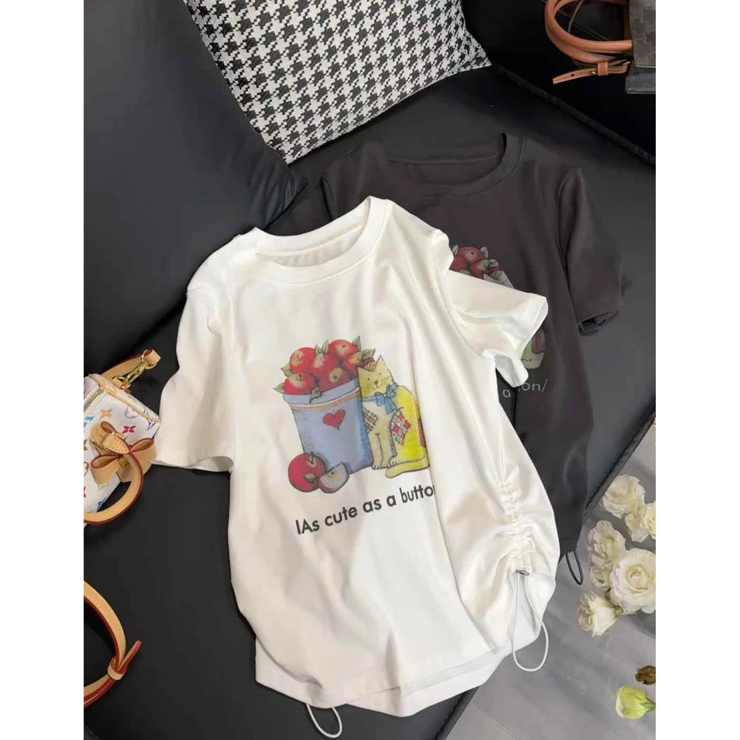 TY5 【抽绳T】韩系简约显瘦百搭腰间抽绳T（衣长55）