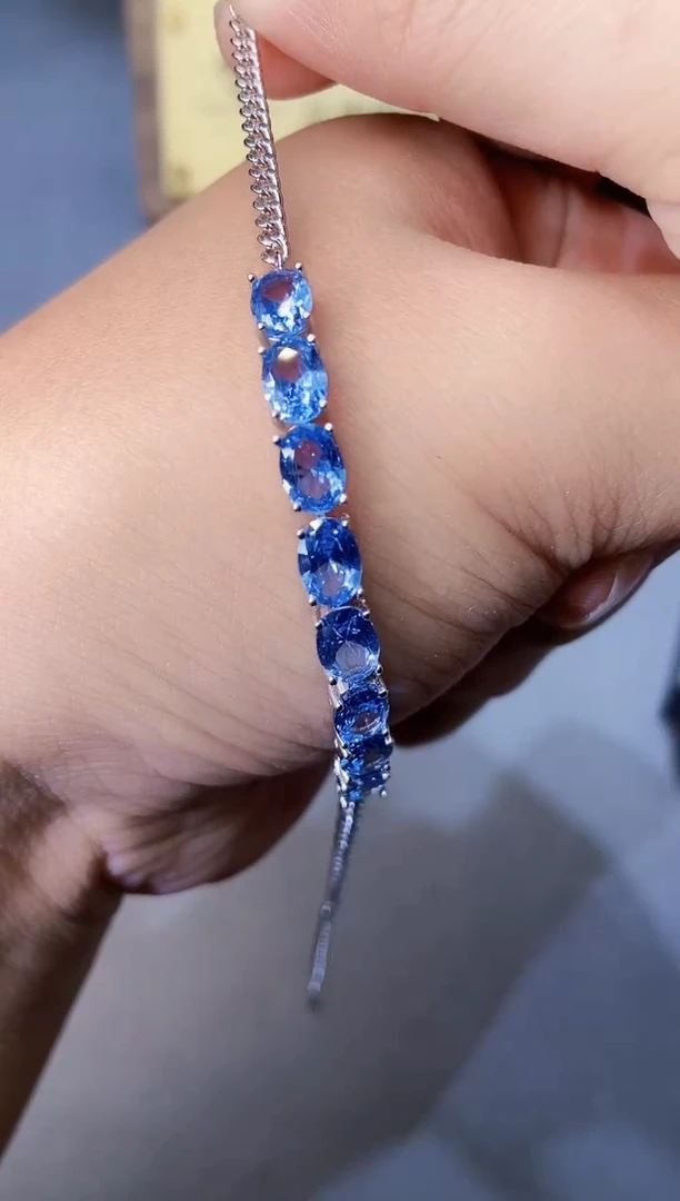 海蓝宝石手链银S925镶嵌3545