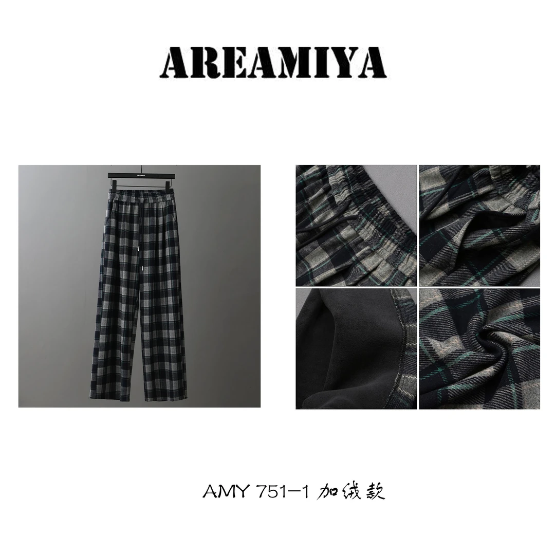 【厚款复古格子】松弛感撞色加厚格子阔腿裤751-1