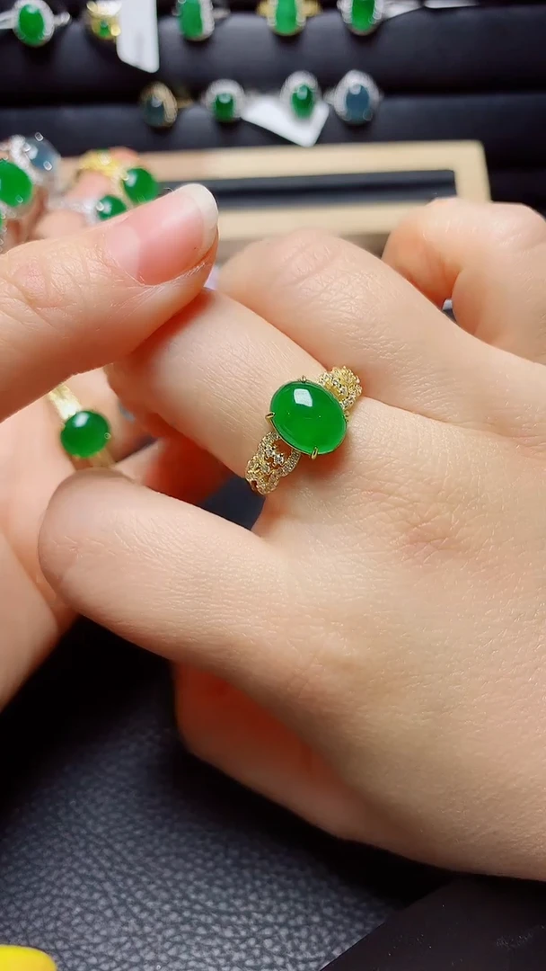 银S925镶嵌戒指翡翠 天然翡翠A货s925银镶