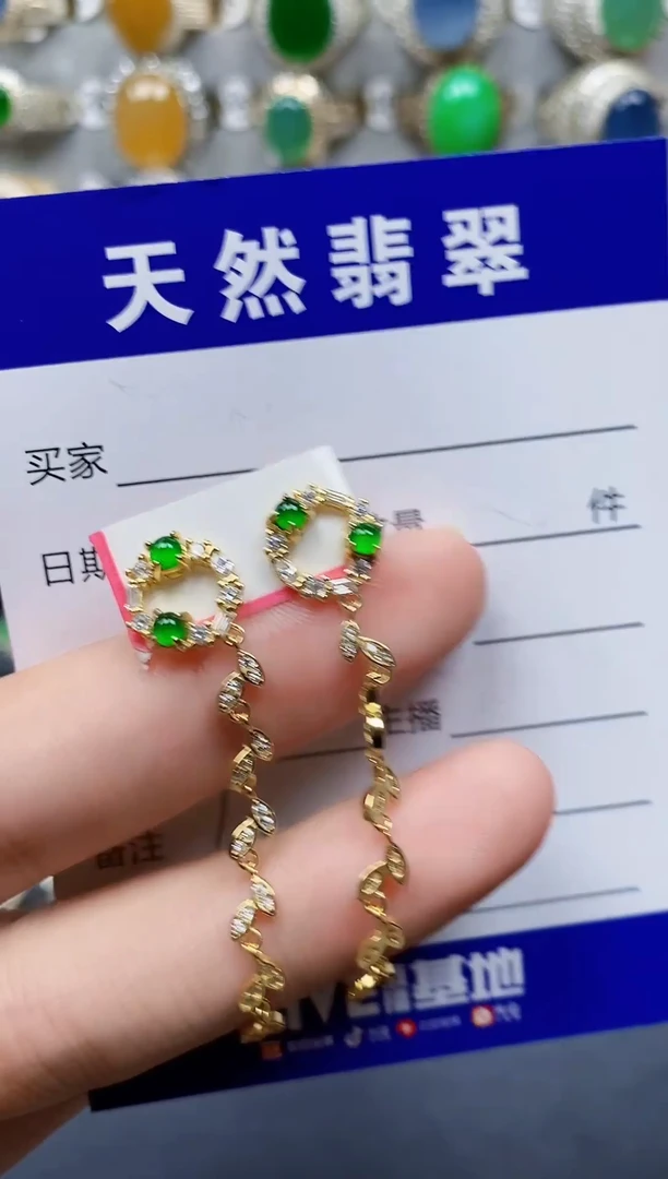 银S925镶嵌翡翠耳饰100