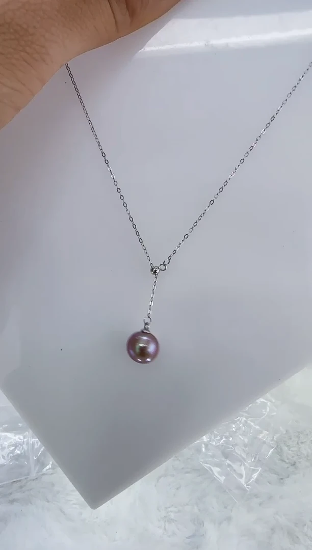 银S925镶嵌淡水珍珠DA紫珠Y链10-11 y118