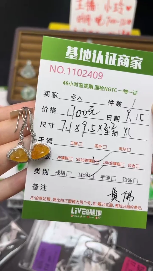 银S925镶嵌翡翠耳饰多人
