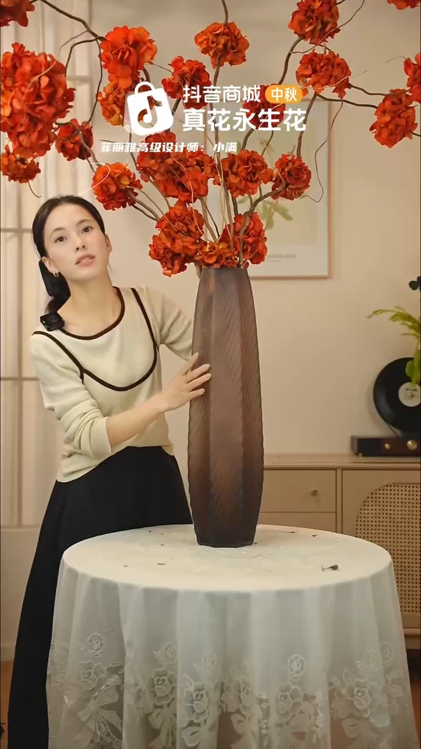 手工艺品琉璃 ：  花+花瓶一整套