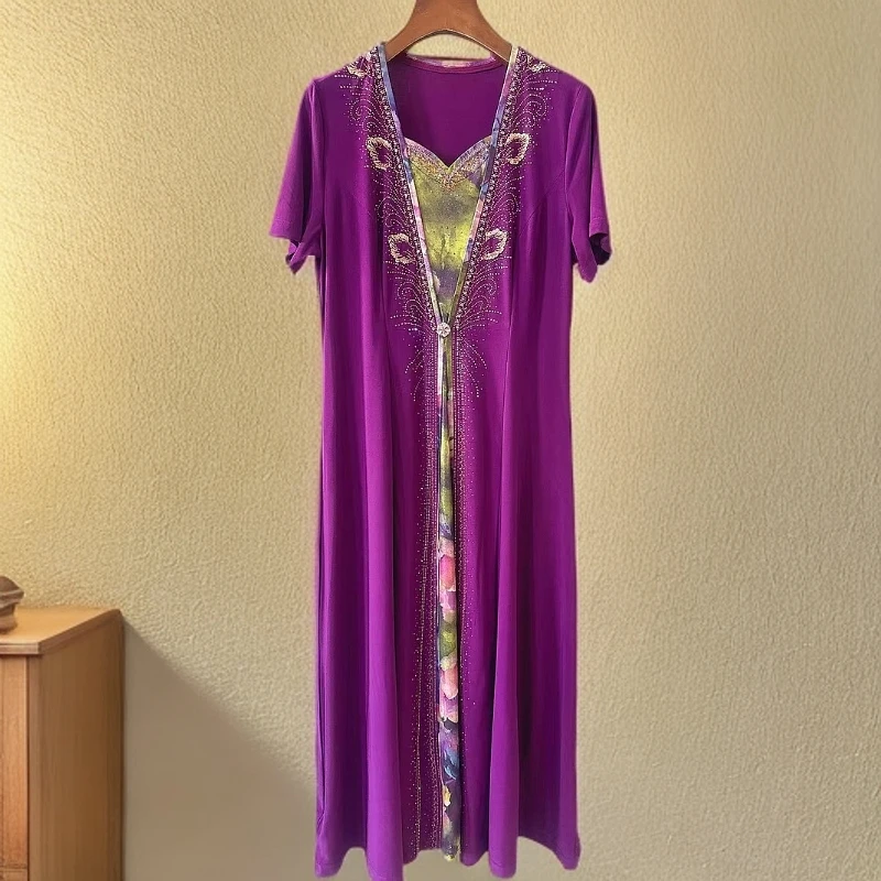 25815新款时尚气质轻奢妈妈装显瘦弹力修身设计师高贵连衣裙女士