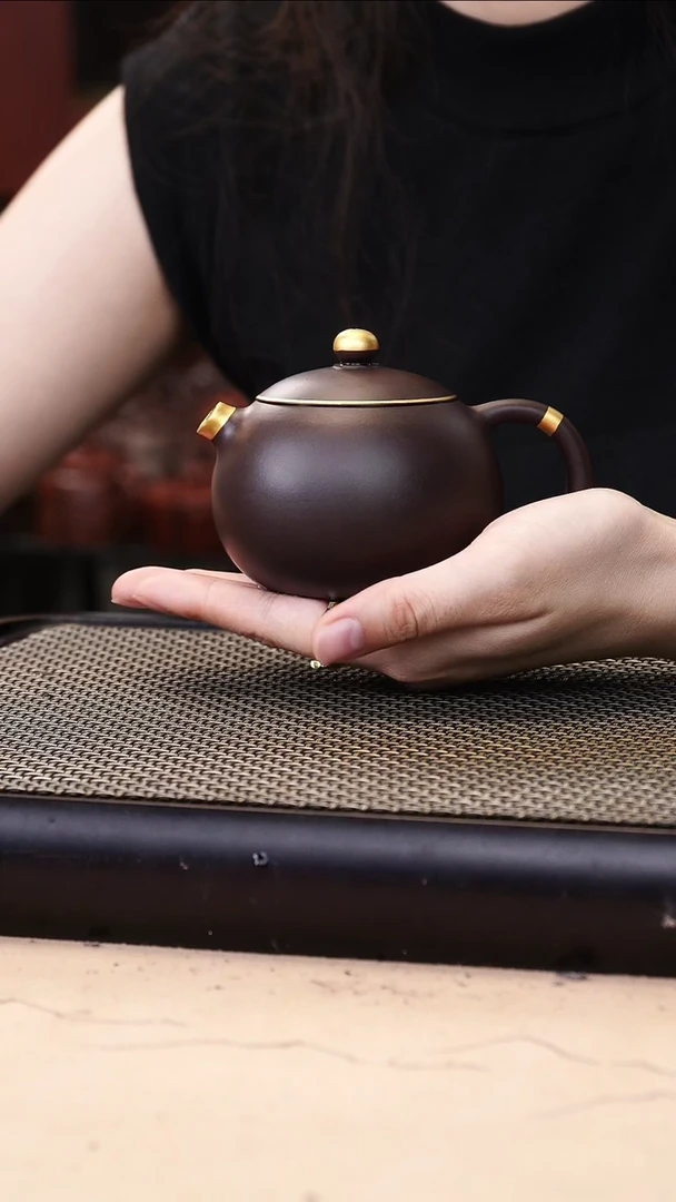 茶壶紫砂四号井茄皮紫泥描金西施170cc