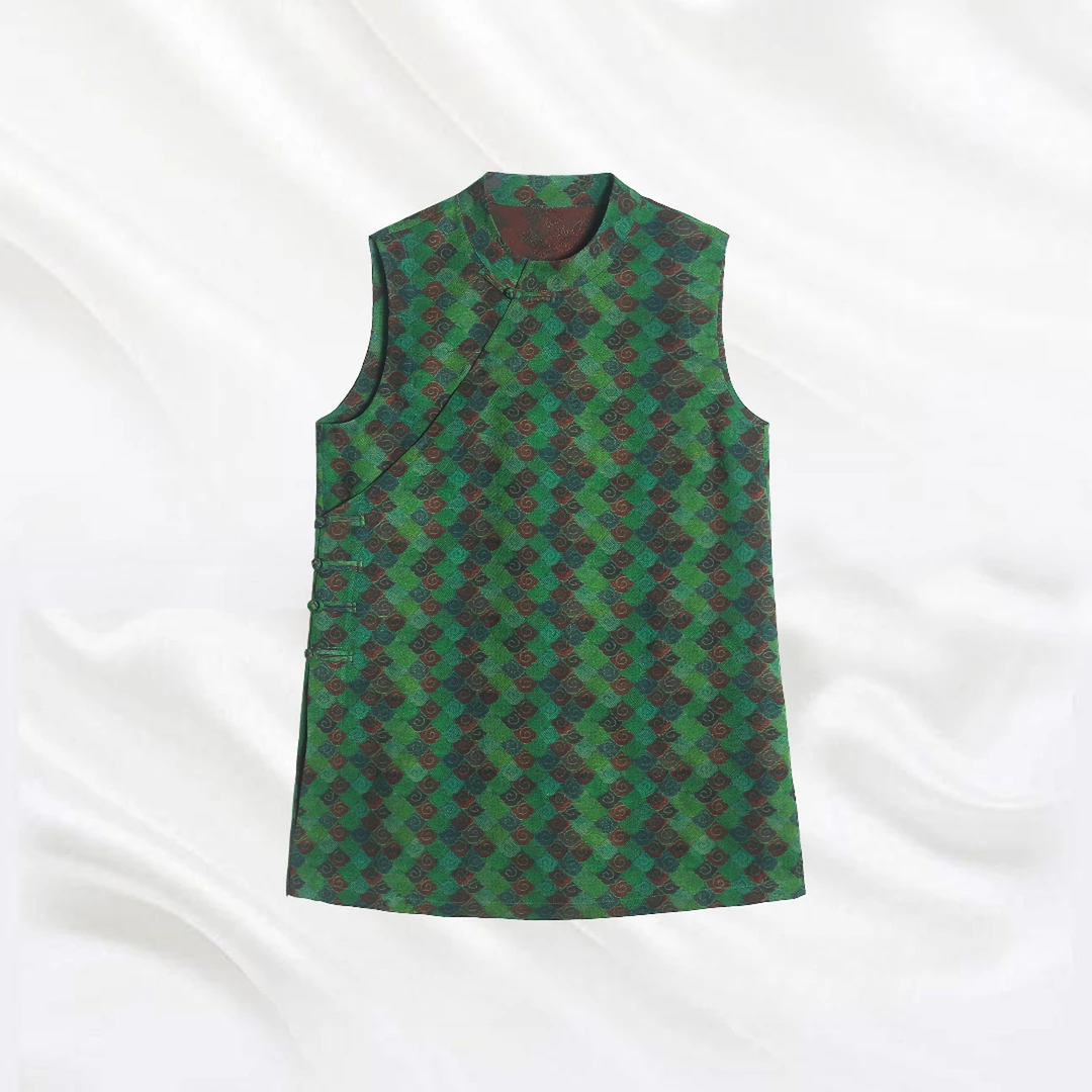 夏季新中式国风无袖香云纱上衣女时尚气质复古百搭中长款连衣裙女