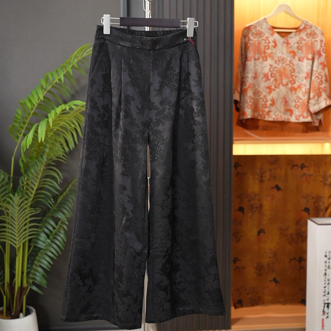 【雪天飞雾】重磅新中式国风香云纱山水提花加绒加厚直筒裤秋季保暖