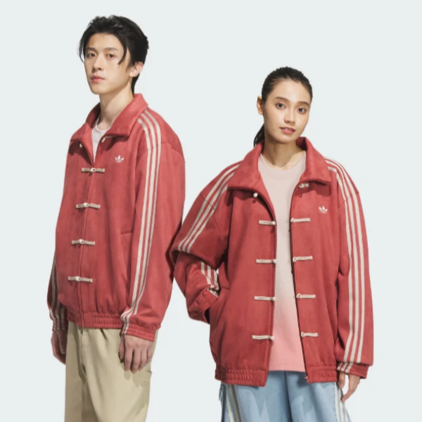 adidas/阿迪达斯三叶草 砖红新中式 唐装盘扣绒面宽松外套-JY8276