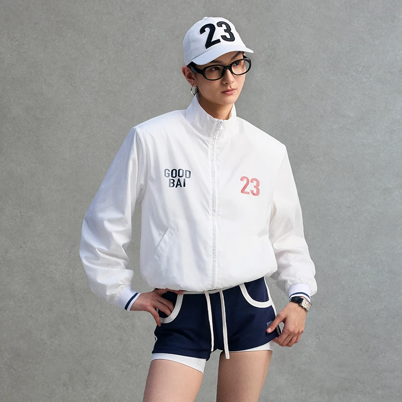 GOODBAI 粗体23 logo撞色印花翻领拉链外套