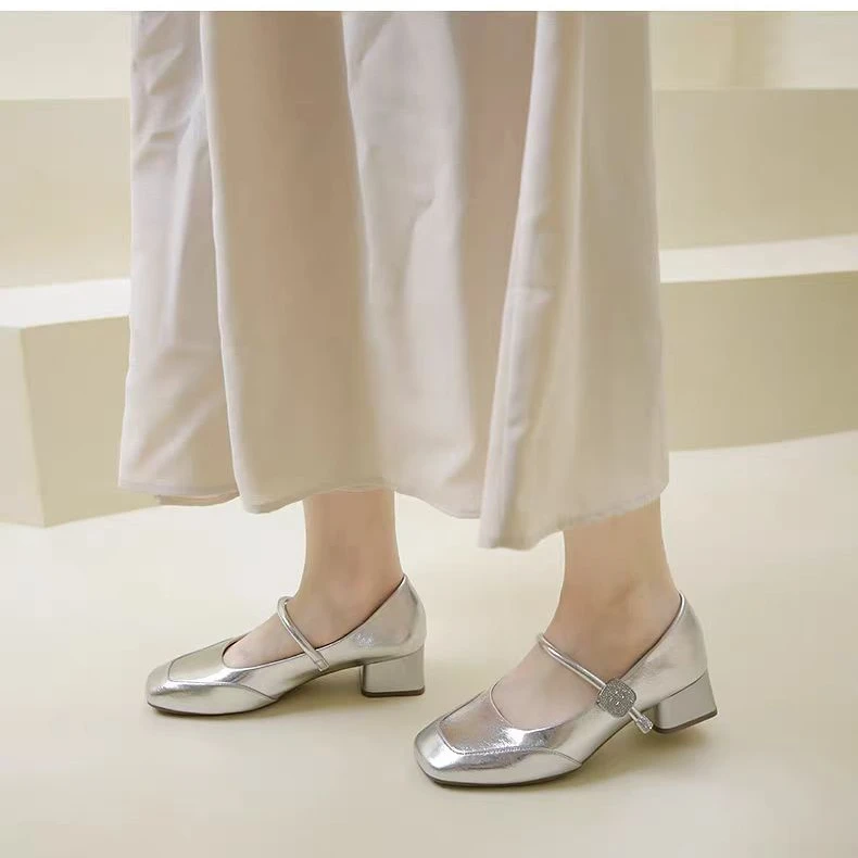 02072 新款百搭气质圆头粗跟浅口玛丽珍单鞋