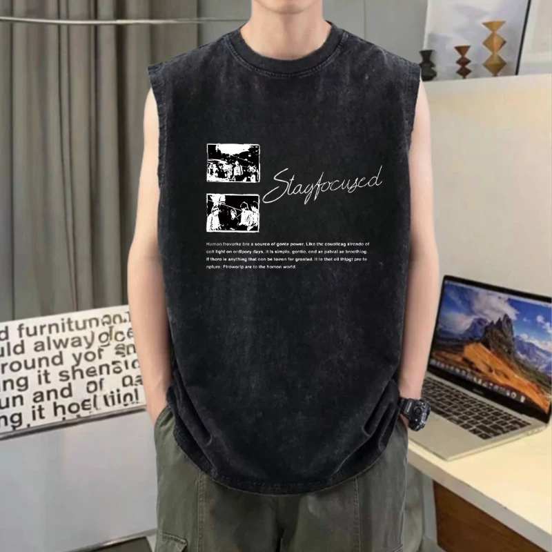 无袖男t恤潮男生纯棉坎肩男士跨栏运动男装砍袖背心男款夏季上衣