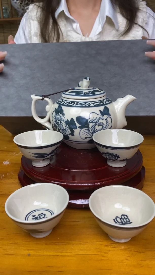 壶纯手工兰花瓷牡丹纹茶壶礼盒套组