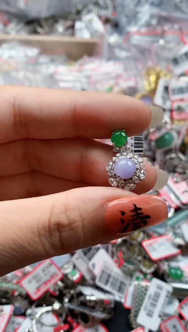 银S925镶嵌戒指翡翠天然A货缅甸翡翠