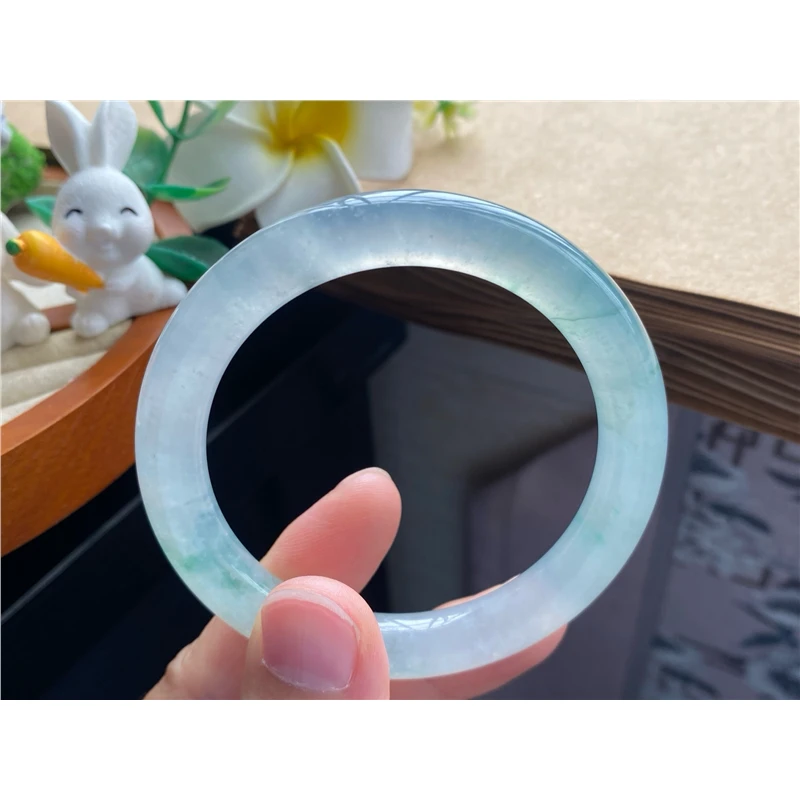 天然翡翠11.08批冰飘花果冻圆条10387号53.1-8.9-8.8天然翡翠手镯