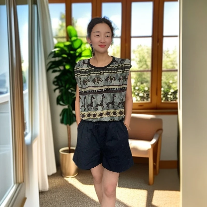 娜娜家薄款夏季2件套装百搭时尚印花针织8563