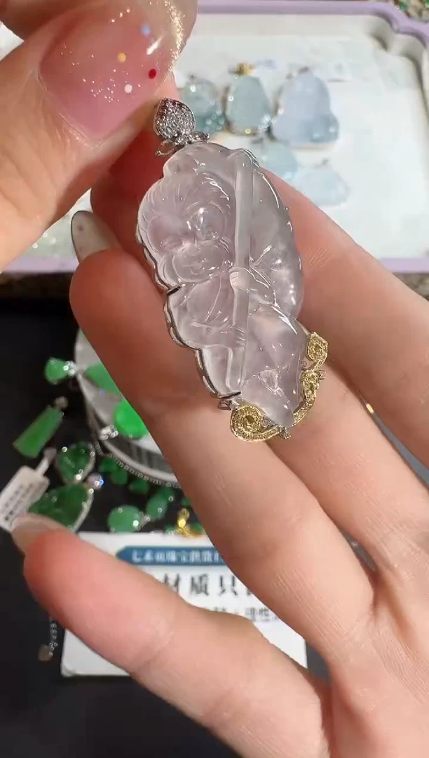 【闪购商品】翡翠吊坠(不含链)18K金镶嵌【源头工厂】钻石镶嵌