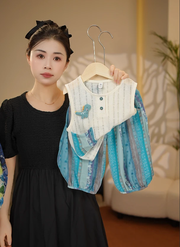 【JD】夏季2025儿童新款韩版时尚潮流休闲无袖透气背心套装89278